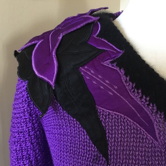 Vintage Enfin by Marcia Purple Floral Appliqué Hand Loomed Sweater - Picture 8 of 11